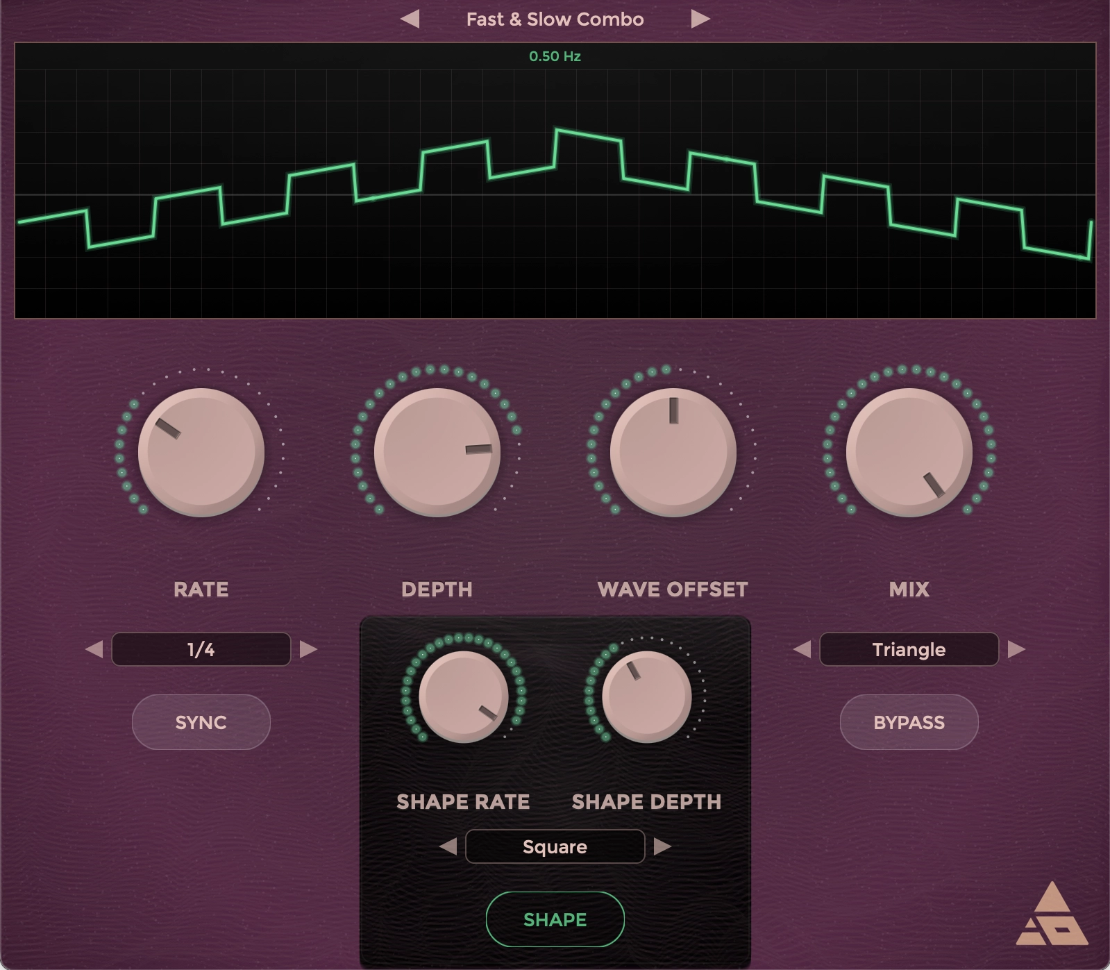 Tremolo Viola free tremolo plugin interface by Acedia Audio, showing waveform selector, rate, depth, shape, and stereo controls